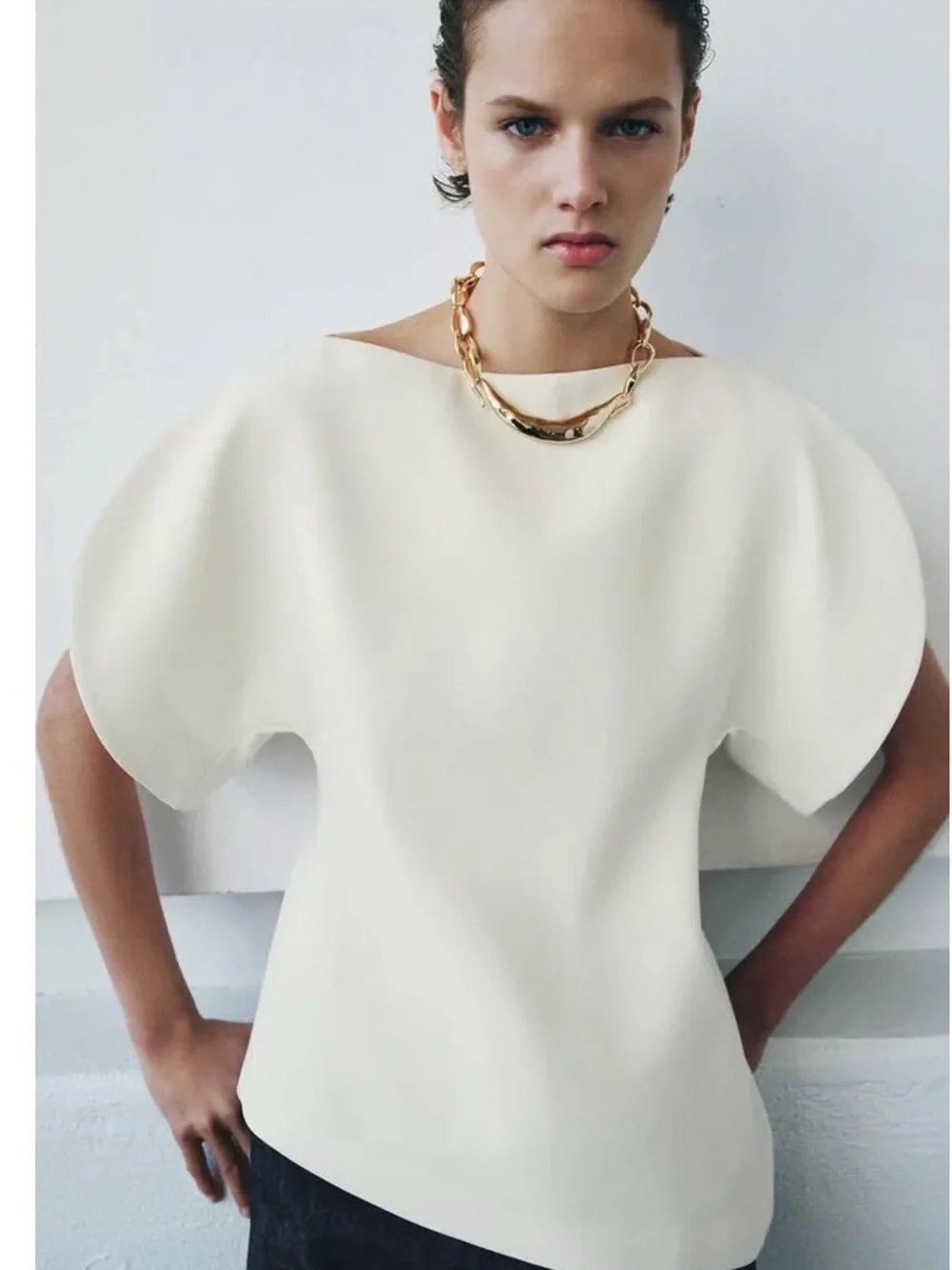 Zara Cream Puff-Sleeve Blouse